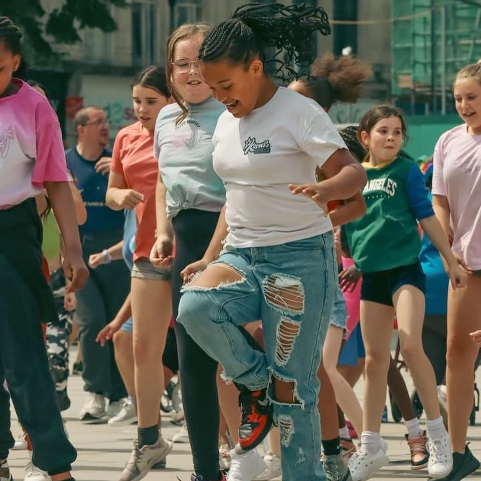young dancers performing a routine in Kings Square with professional company Ockhams Razor